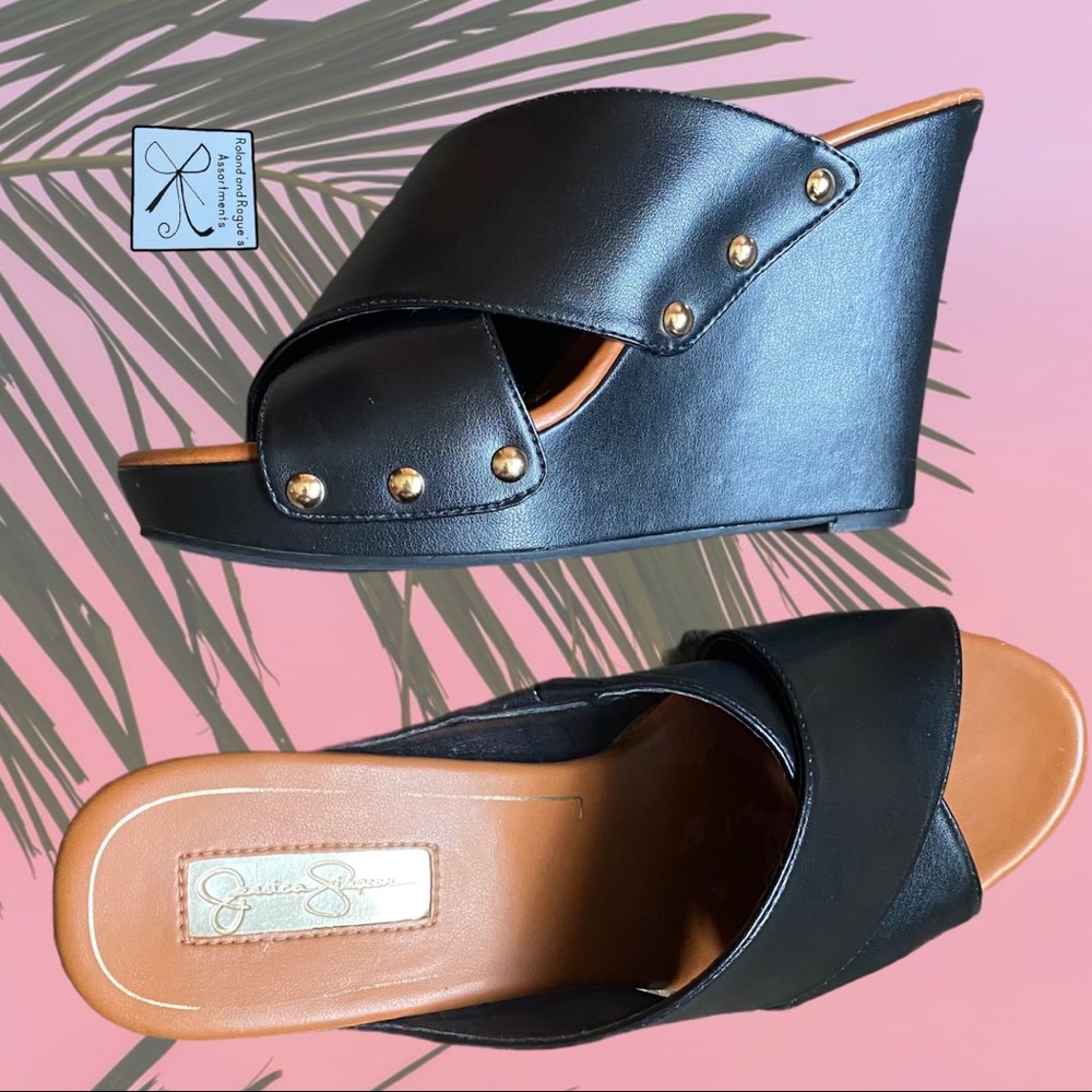 SOLD Jessica Simpson Jozie Stud Wedge Sandals Sz 7 - Picture 1 of 10
